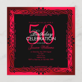 Romantisk Cerise Decorative Framed 50:e födelsedag Inbjudningar