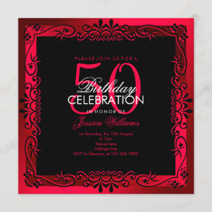Romantisk Cerise Decorative Framed 50:e födelsedag Inbjudningar