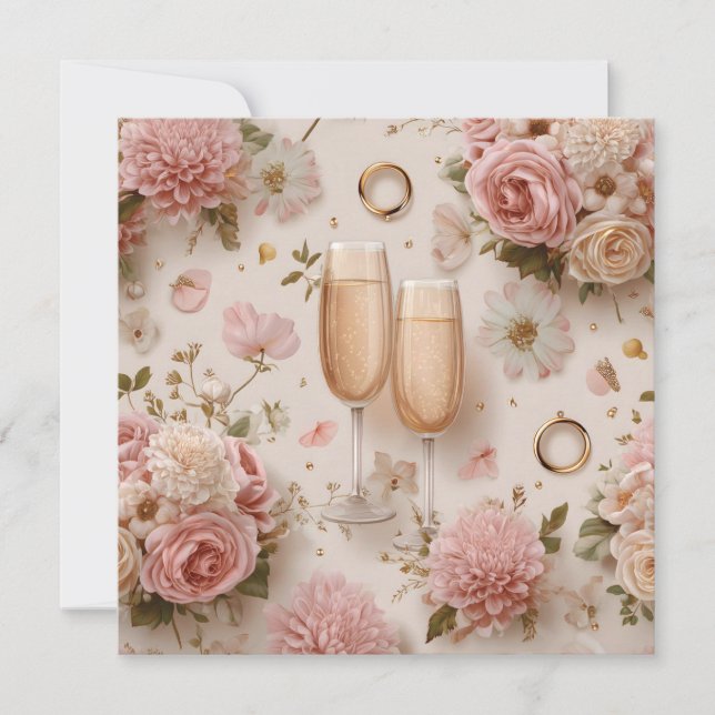 Romantisk champagnetoast med eleganta blommor kort (Framsida)