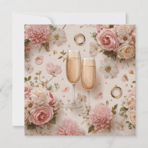 Romantisk champagnetoast med eleganta blommor kort