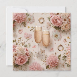 Romantisk champagnetoast med eleganta blommor kort