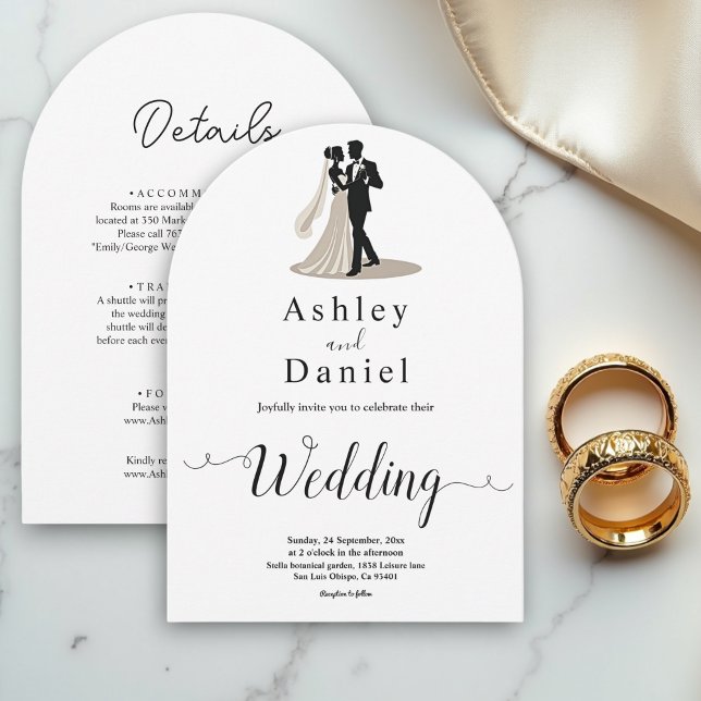 Romantisk Chic Black and White Bride Groom Bröllop Inbjudningar (Skapare uppladdad)