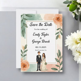 Romantisk Chic Blommigt Ram Bride and Groom Bröllo Spara Datumet