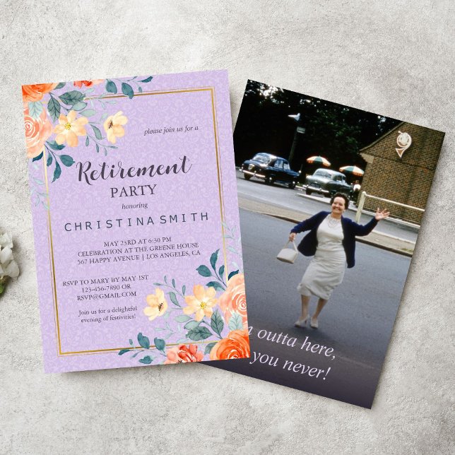 Romantisk Chic Blommigt Vattenfärgen Pension Party Inbjudningar (Romantic Chic Floral Watercolor Retirement Party Invitation)