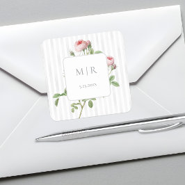 Romantisk Chic Fransk Ros Botanisk Bröllop Fyrkantigt Klistermärke