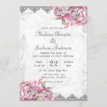Romantisk Chic Peony Blommigt Wedding bjudande in