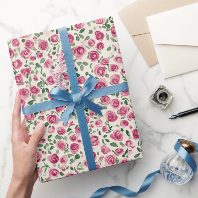 Romantisk Chic Rosa ros Blommigt Presentpapper (Gifting)