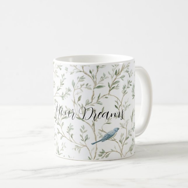 Romantisk Chic Vackra Blå Fåglar Blommor Kaffemugg (Framsida höger)