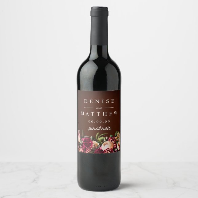 Romantisk Chrysanthemum på Vin - Vinflaska Etikett (Framsida)