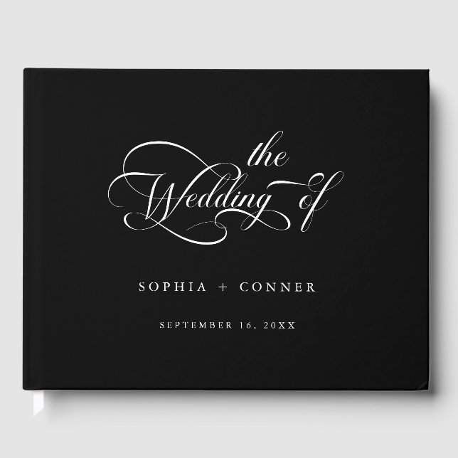 Romantisk Classy Calligraphy Bröllop Black Gästböcker (Framsida)
