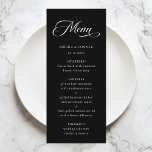 Romantisk Classy Calligraphy Bröllop Black Meny<br><div class="desc">Enkelt svart och vitt bröllop-meny har elegant,  romantiskt,  snabbt kalligrafiskt tecken med ett vanligt skript. Om du vill ha en mer avancerad anpassning av den här designen klickar du på BLUE DESIGN VERKTYG ovan!</div>