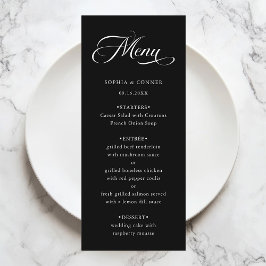 Romantisk Classy Calligraphy Bröllop Black Meny
