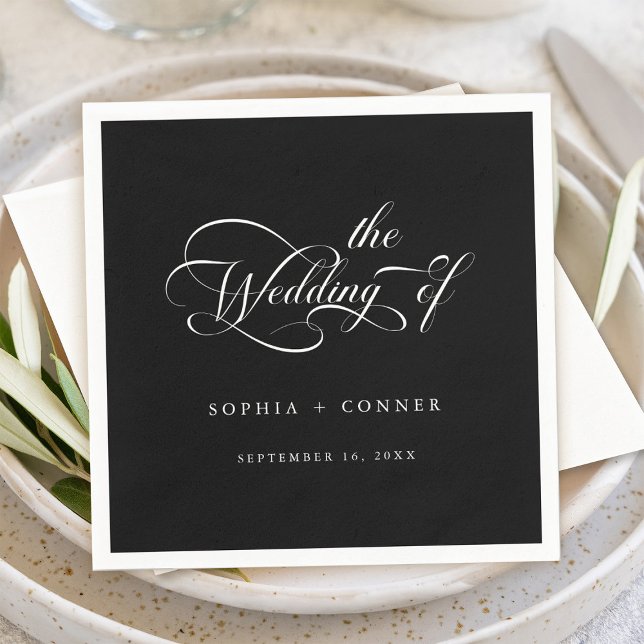Romantisk Classy Calligraphy Bröllop Black Pappersservett (Skapare uppladdad)