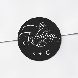 Romantisk Classy Calligraphy Bröllop Black Runt Klistermärke
