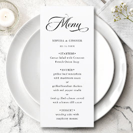 Romantisk Classy Calligraphy Bröllop Black & White Meny