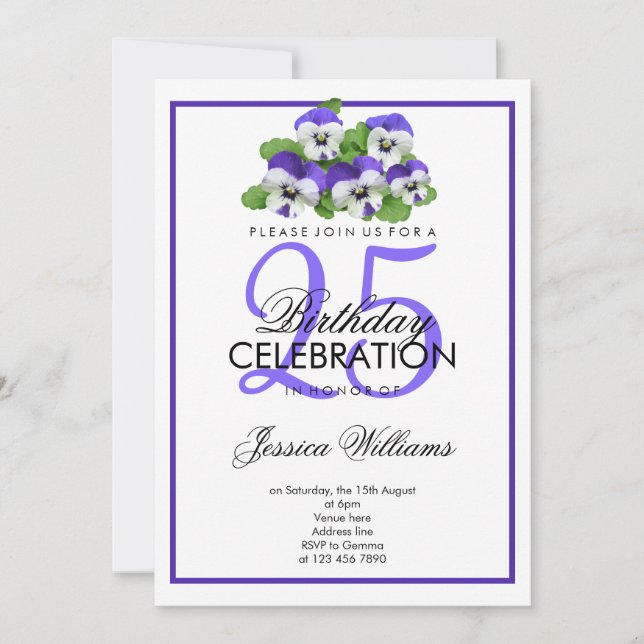 Romantisk Classy Pansies Birthday Inbjudningar (Framsida)