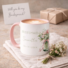 Romantisk Cottagecore Brudtärna Namn och Datum Ros Mugg