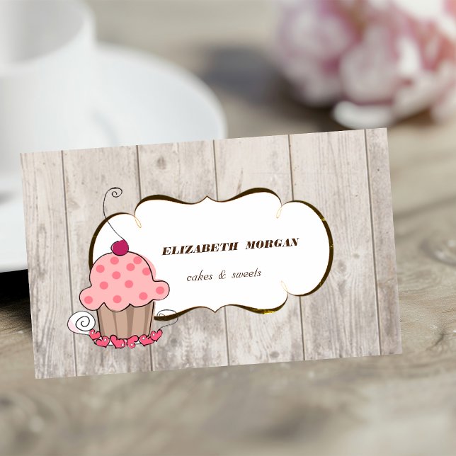 Romantisk Cupcake Bageri, Trästruktur Visitkort (Skapare uppladdad)