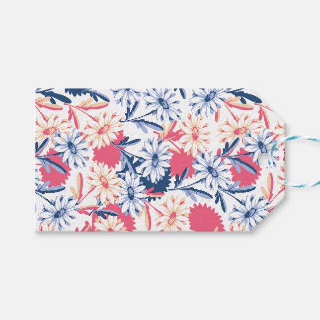 Romantisk Daisy Flower Mönster Presentetikett (Framsidan (Horisontell))