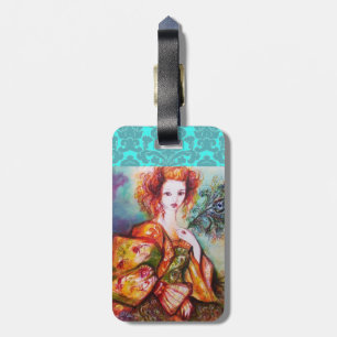 ROMANTISK DAM MED PEACOCK FEATHER DAMASK MONOGRAM BAGAGEBRICKA