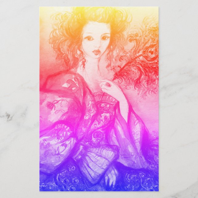 ROMANTISK DAM MED PEACOCK FEATHER Rosa Blue Brevpapper (Framsida)