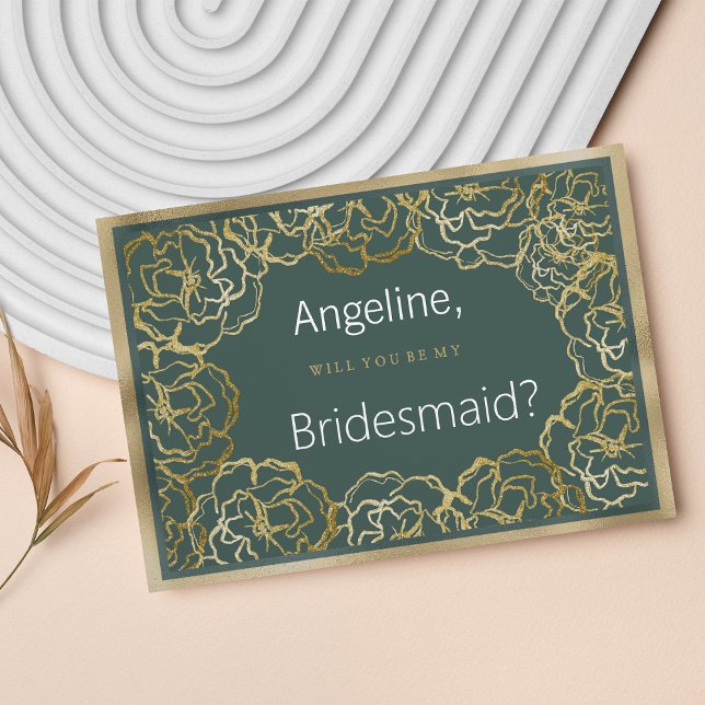Romantisk damm grönt guld ro blommigt Bridesmaid Inbjudningar (Romantic dusty green gold rose floral Bridesmaid)