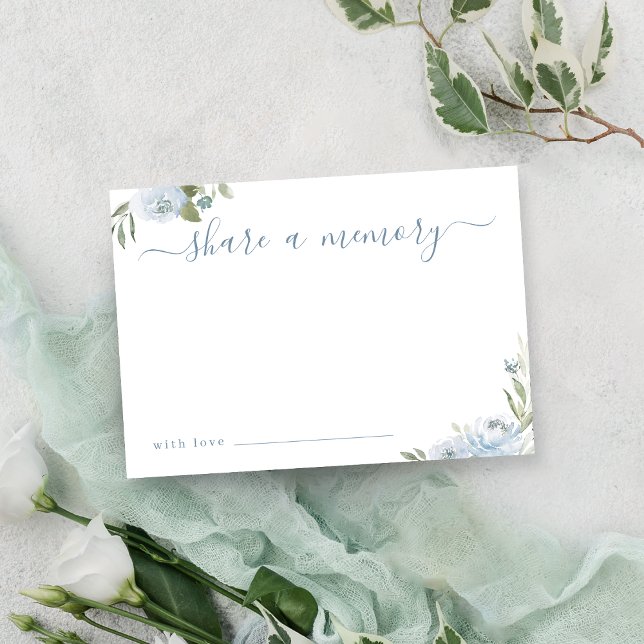 Romantisk dammig blå blommigt  ett minneskort tack kort (Romantic dusty blue floral share a memory card)