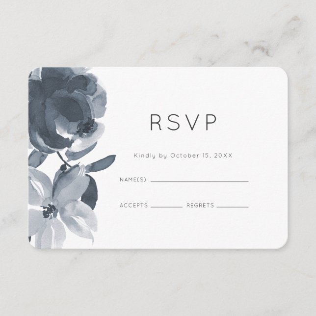 Romantisk dammig blå blomsterbröllop RSVP OSA Kort (Framsida)