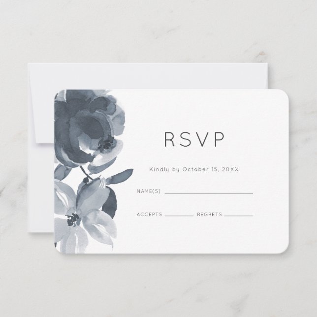 Romantisk dammig blå blomsterbröllop RSVP OSA Kort (Framsida)