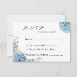 Romantisk dammig blå hortensia akvarell bröllop OSA kort
