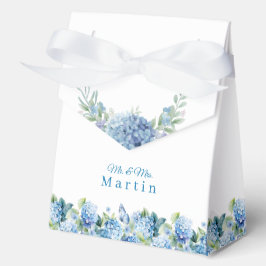 Romantisk dammig blå hortensia akvarellbröllop presentaskar