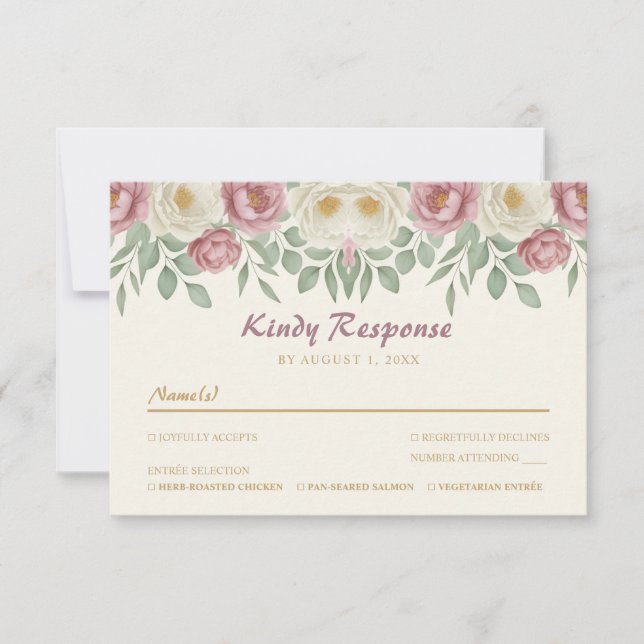Romantisk dammig rosa peony blomsterbröllop OSA kort (Framsida)