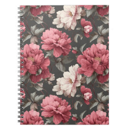 Romantisk dammig rosa peony grå blommig mönster anteckningsbok