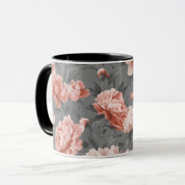 Romantisk dammig rosa peony grå blommönster mugg