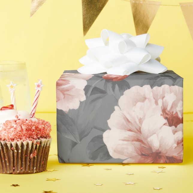 Romantisk dammig rosa peony grå blommönster presentpapper (Födelsedagsfest)