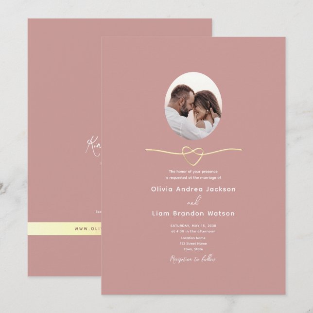 Romantisk Dammrosa QR-kod Foto Bröllop Inbjudningar (Fram/baksida)