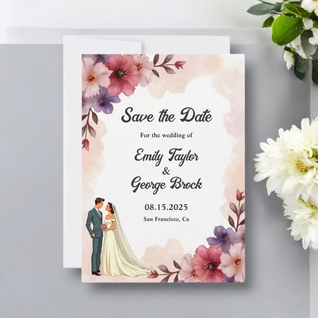 Romantisk dammsug Blommigt Bride and Groom Chic Br Spara Datumet (Skapare uppladdad)