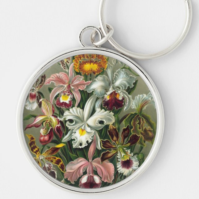 romantisk dejt blommar rsvp färgrik chic rund silverfärgad nyckelring (Framsidan)