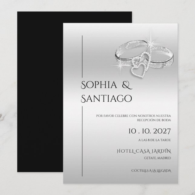 Romantisk dekorativ ring Spansk bröllopsreception Inbjudningar (Fram/baksida)
