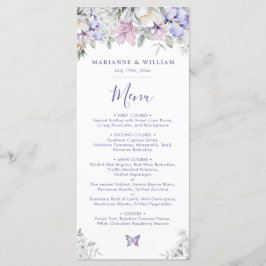 Romantisk delikat Blommigt Lavender Bröllop Middag Meny