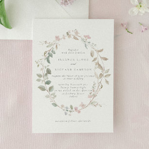 Romantisk delikat rosa blomsterkrans bröllop inbjudningar