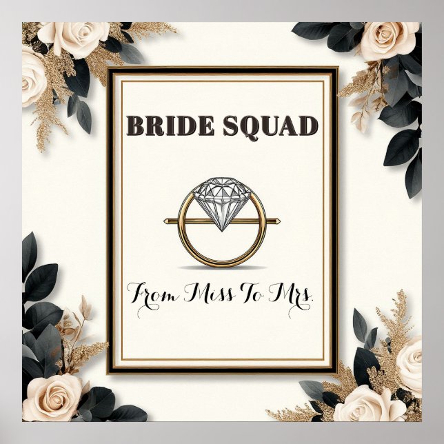 Romantisk diamant ring bröllop floral ram poster (Framsidan)