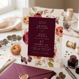 Romantisk djup burgunderfärgad blomster elegant br inbjudningar