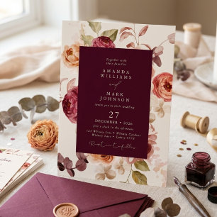 Romantisk djup burgunderfärgad blomster elegant br inbjudningar