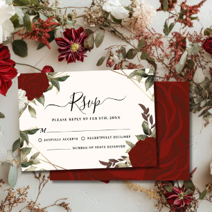 Romantisk djup röd ros blommigt Winter Wedding OSA Kort