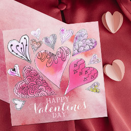 Romantisk Doodle Watercolor Hearts Valentine Day