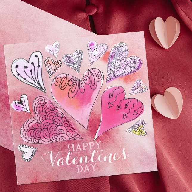 Romantisk Doodle Watercolor Hearts Valentine Day (Skapare uppladdad)
