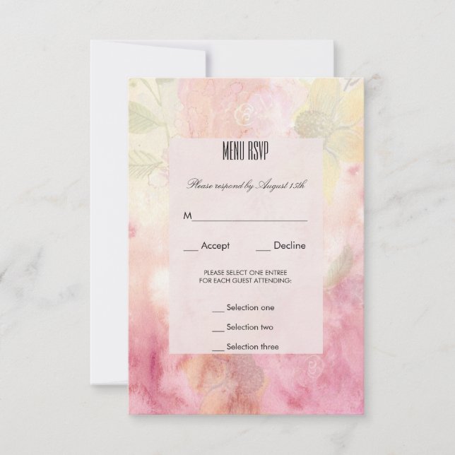 Romantisk Drömmig Blommande Bröllopsmeny RSVP OSA Kort (Framsida)