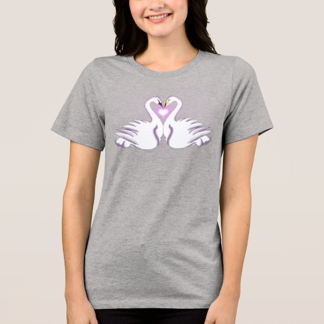 Romantisk dubbel svan hjärta kärlek grå t-shirt (Framsida)