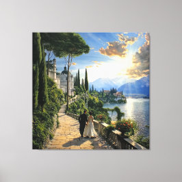 Romantisk duk väggkonst föreställande Lake Como It Canvastryck